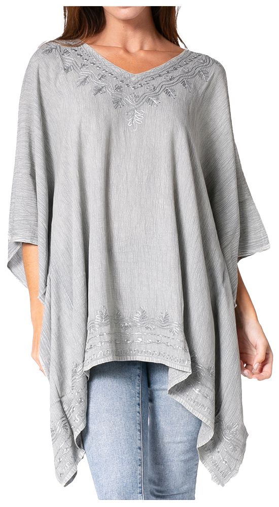 Sakkas Regina Women's Lightweight Stonewashed Poncho Top Blouse Caftan Cover up