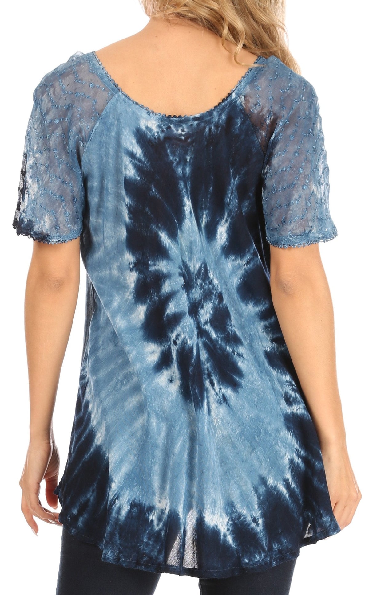 Sakkas Petra Women's Casual Loose Flared Corset Short Sleeve Lace Blouse Top Tunic