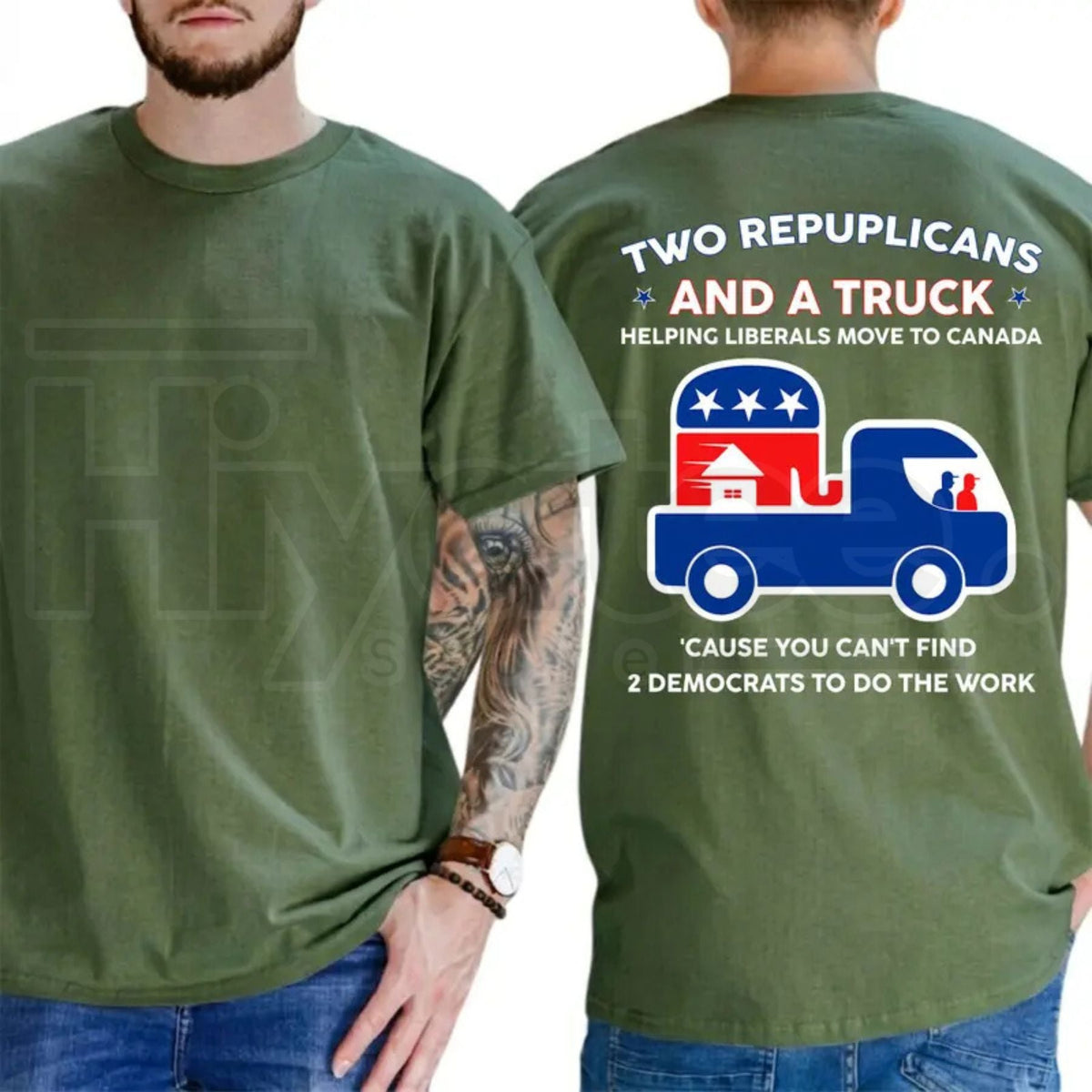 Two Republicans And A Truck T-Shirt – Funny Political Move To Canada Graphic Tee