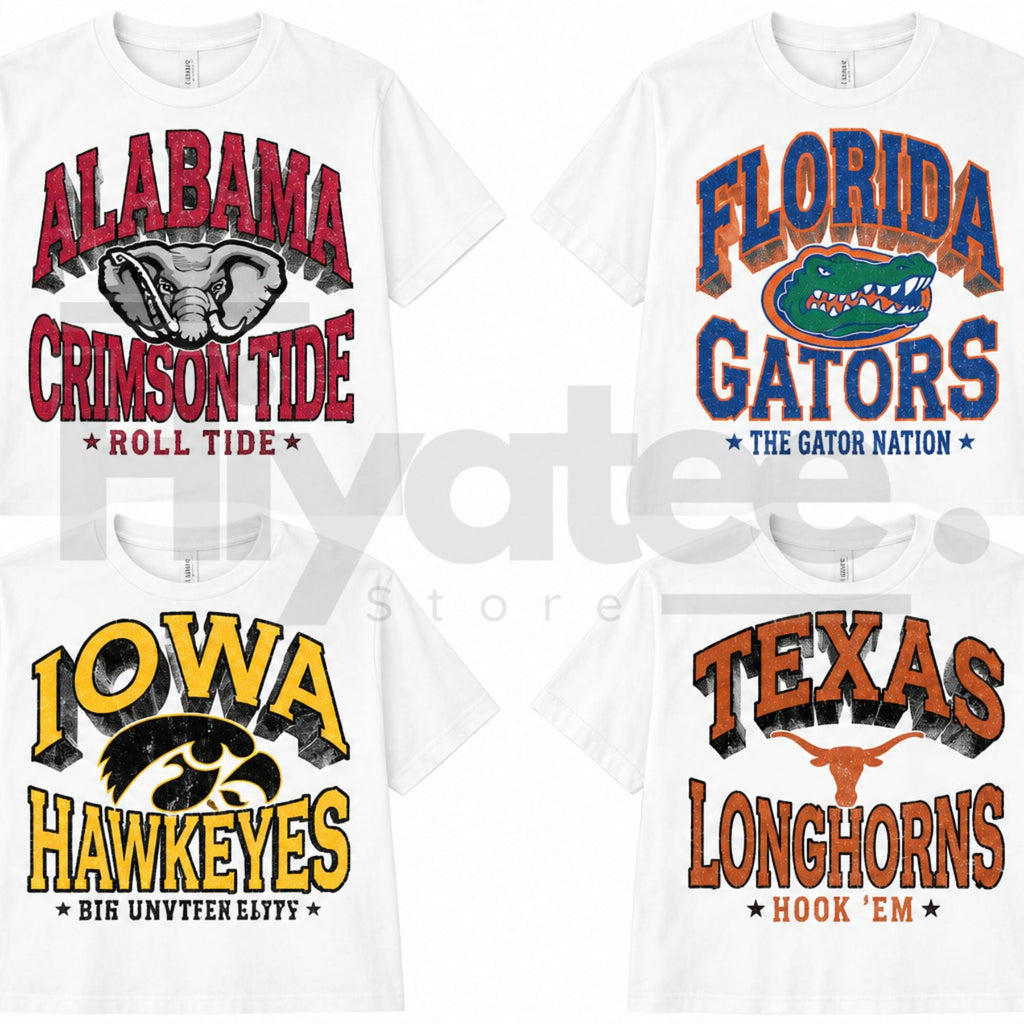 Vintage College Football Mascot T-Shirt – Retro White Cotton Graphic Tee