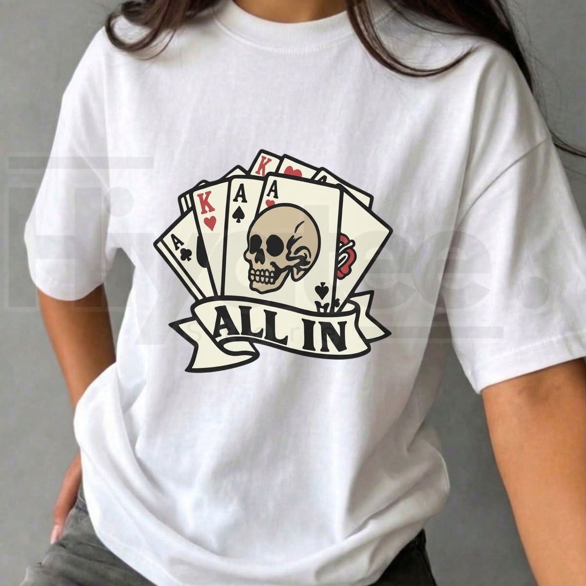 Vintage Tattoo ALL IN Poker Skull T-Shirt – Retro Gambler Streetwear Graphic Tee