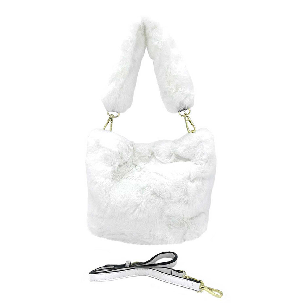 Fashionable Solid Faux Fur Tote Crossbody Bag