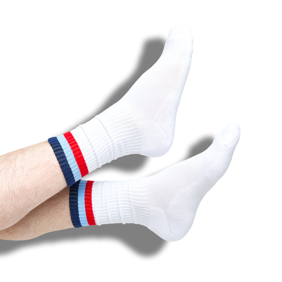 White 3 Stripe Casual Crew Socks