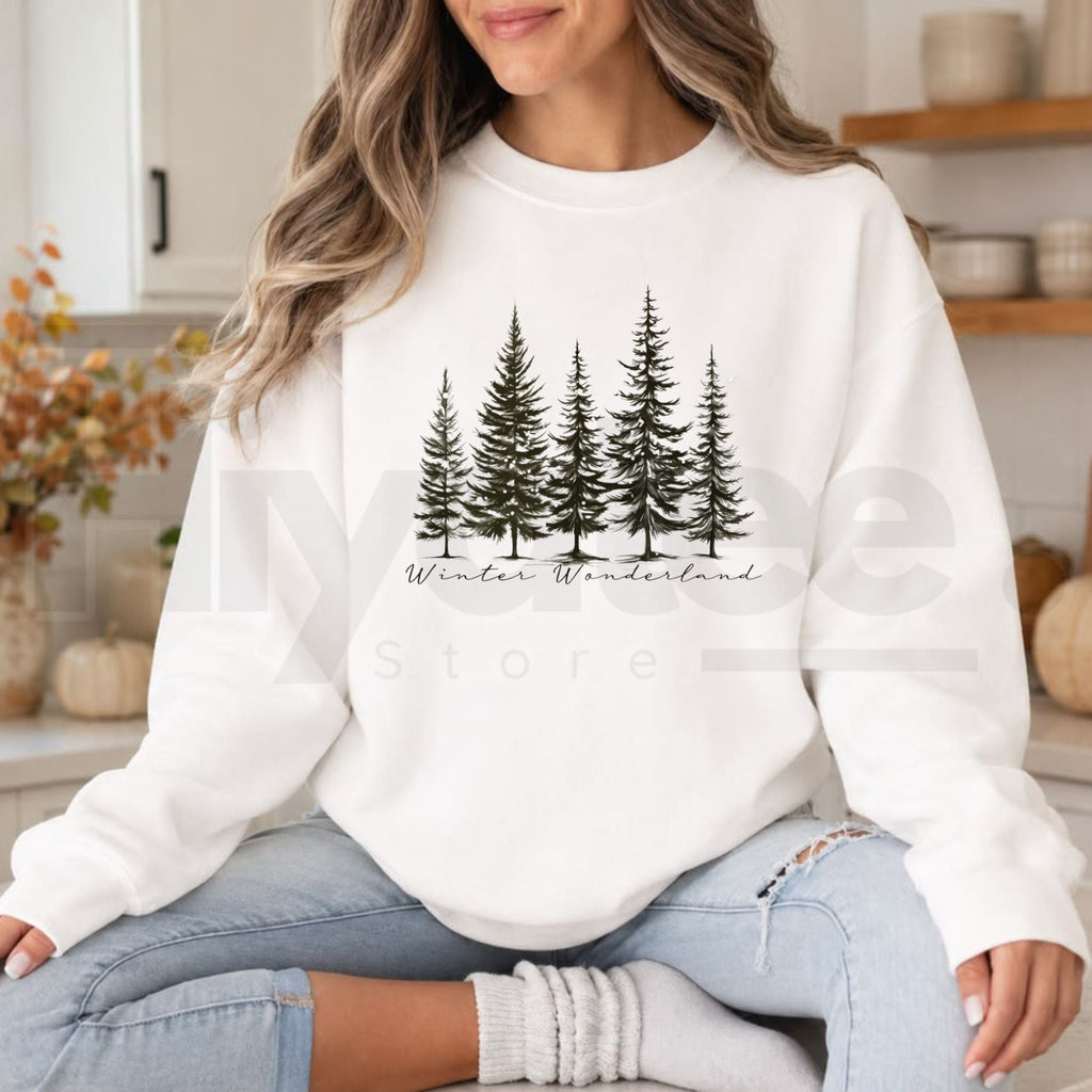 Winter Wonderland Pine Tree Sweatshirt, Vintage Evergreen Forest Graphic Pullover