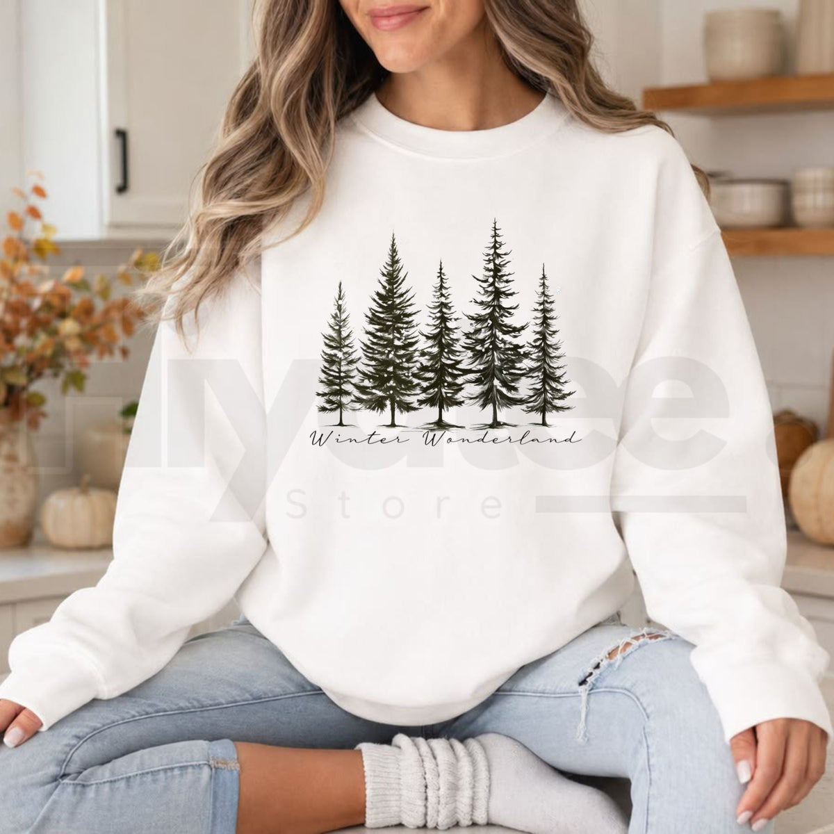 Winter Wonderland Pine Tree Sweatshirt, Vintage Evergreen Forest Graphic Pullover