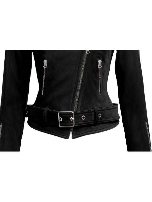 Women Biker Black Suede Leather Jacket