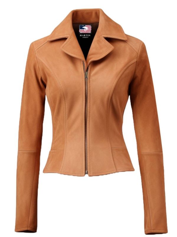 Women Camel Brown Suede Leather Jacket
