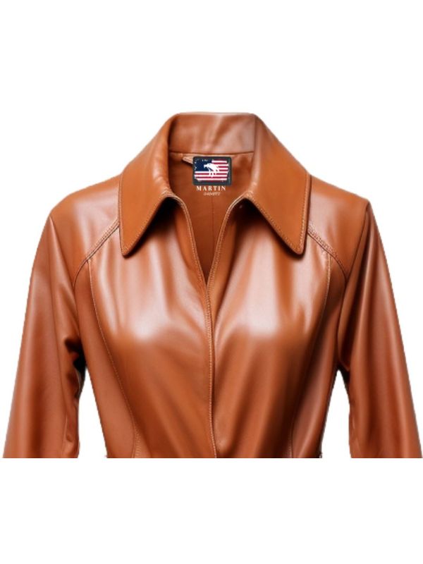 Women’s Tan Brown Long Leather Coat