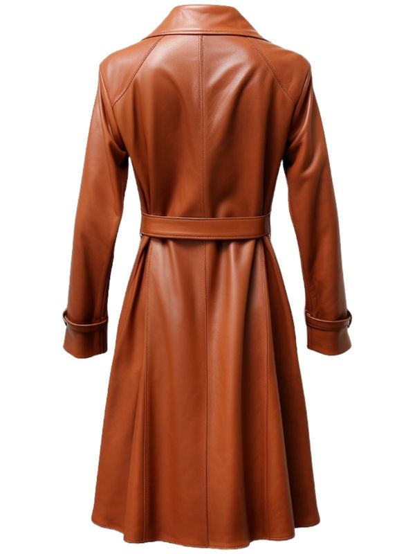 Women’s Tan Brown Long Leather Coat