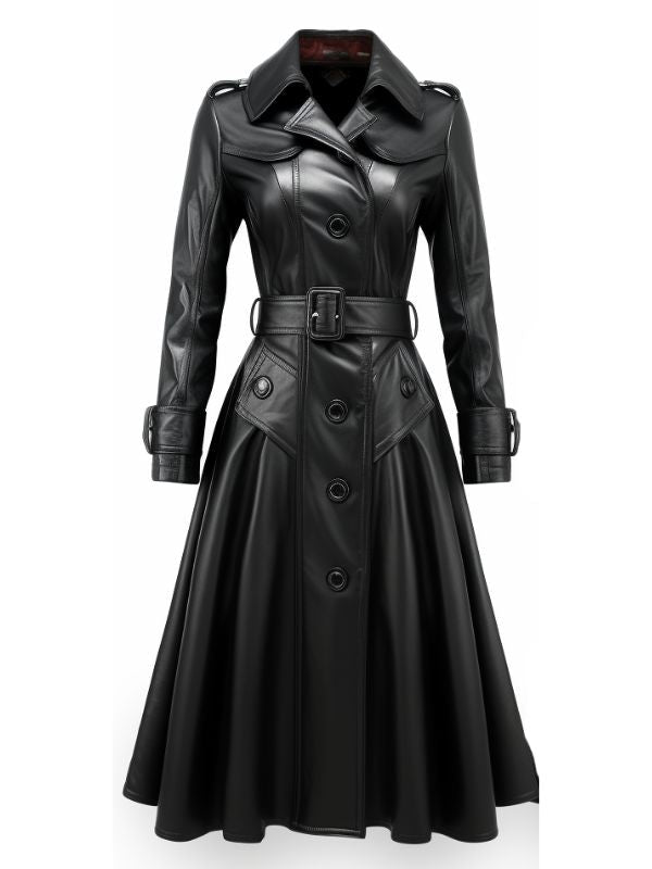 Women Luna Black Long Leather Coat
