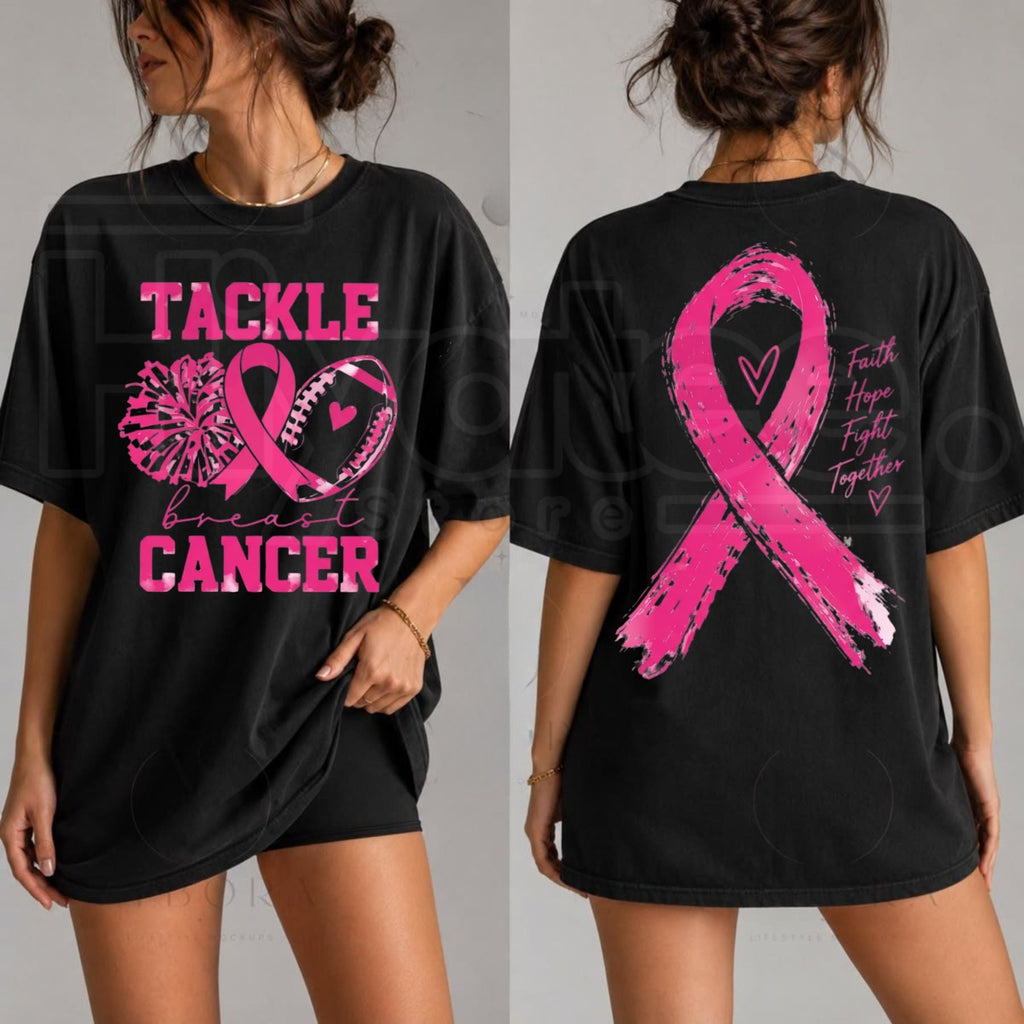 Women's Tackle Breast Cancer Top – Striped Sleeve Graphic Shirt