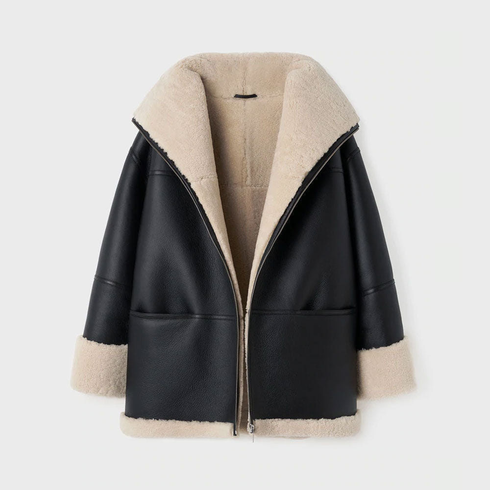 Women’s B3 RAF Aviator Styled Sheepskin Shearling Leather Jacket