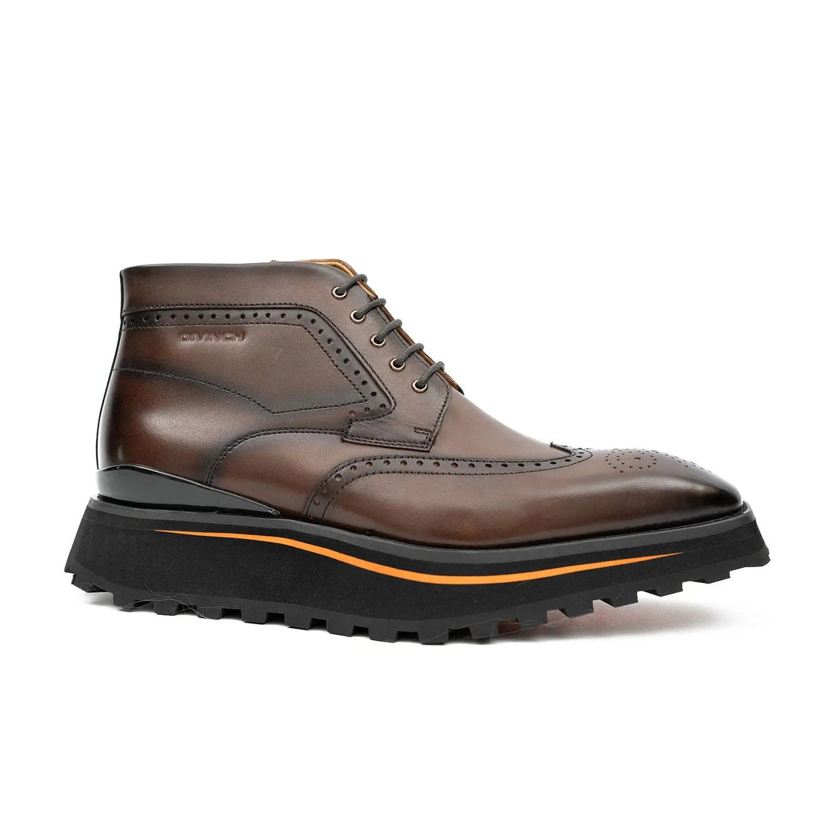 Brown Wingtip Calf Leather Ankle Boots