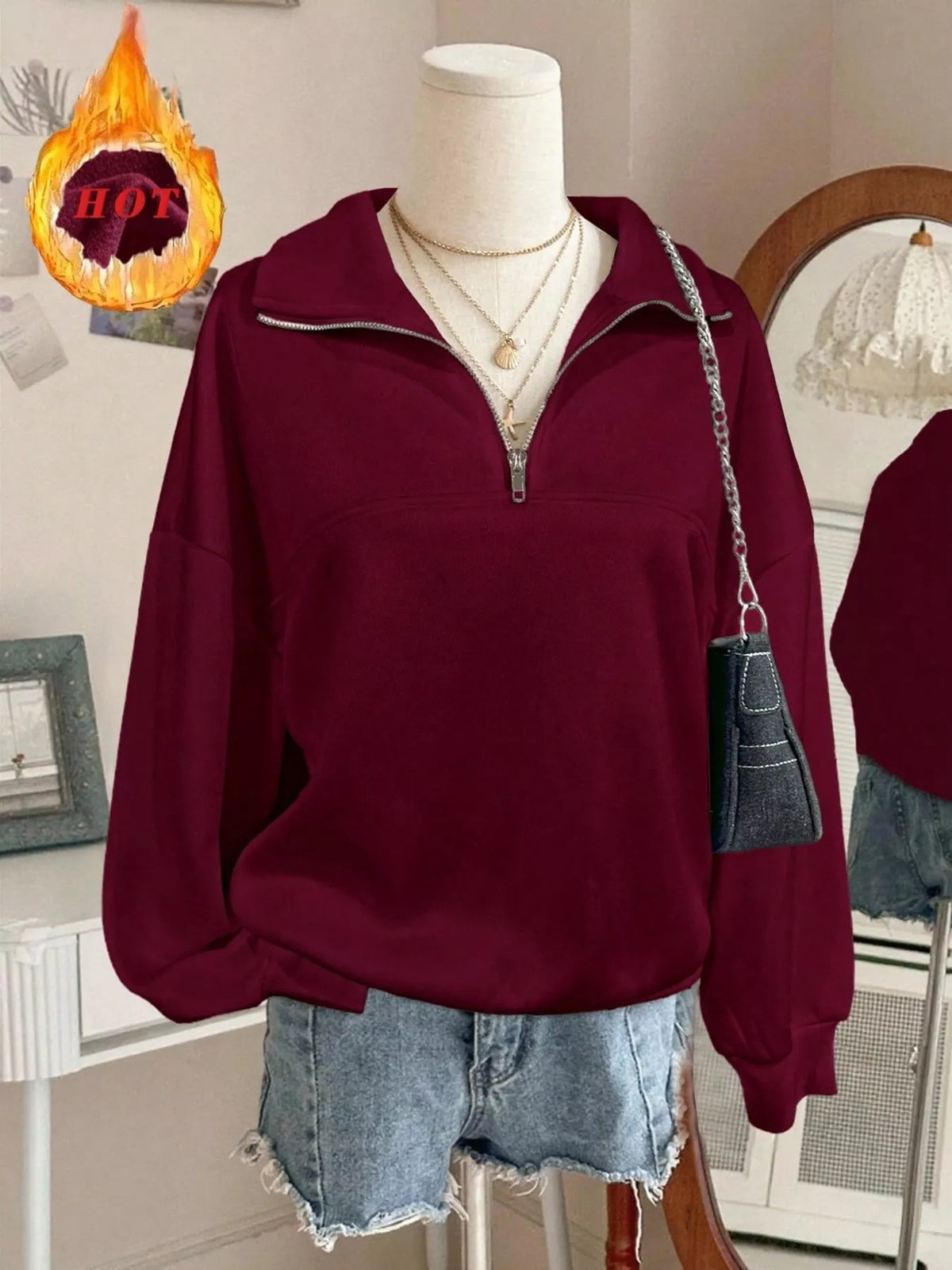 Quarter-Zip Dropped Shoulder Sweatshirt