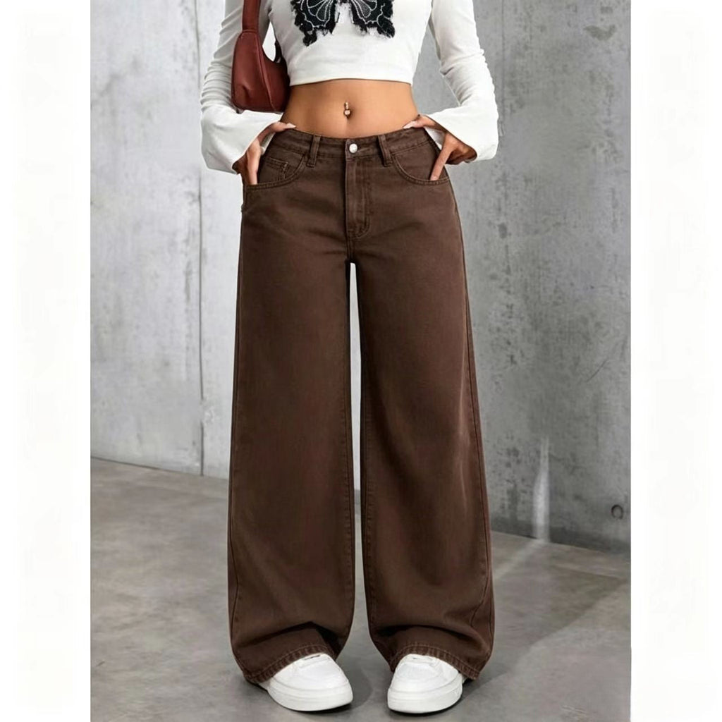 Draped Floor-length Black Straight-leg Jeans