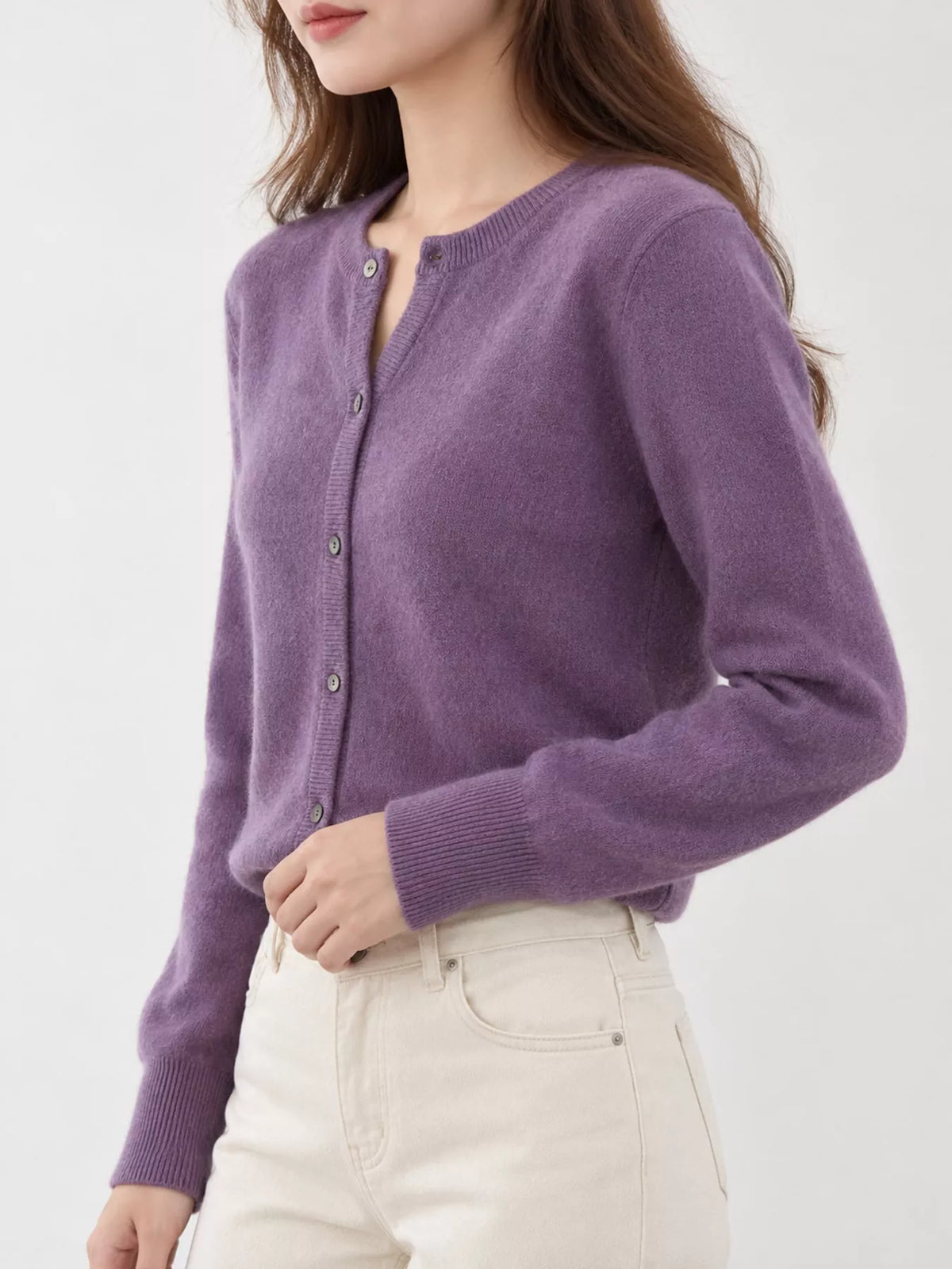 Crew Neck Button-Down Knit Cardigan