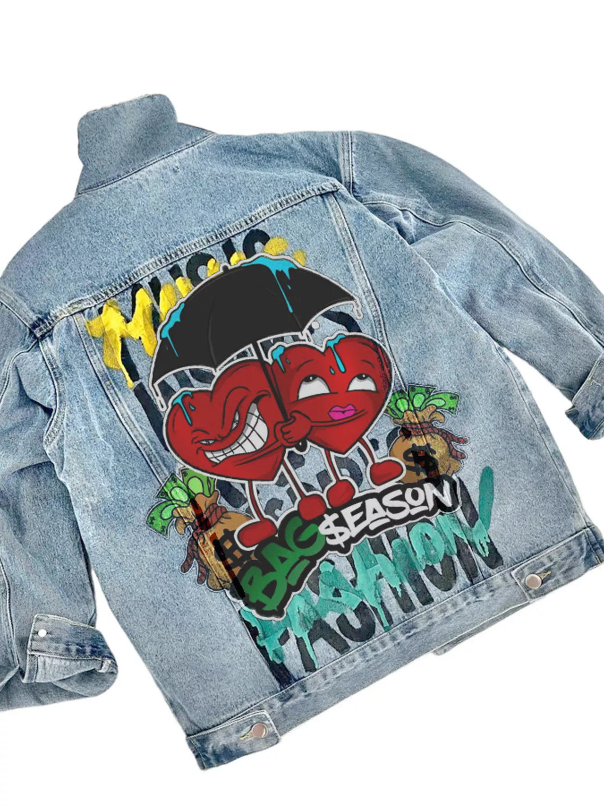 Full Size Heart and Umbrella Graphic Denim Jacket Plus Size