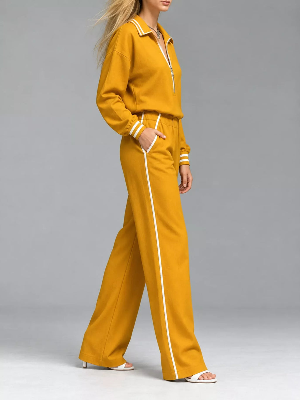 Striped Half Zip Top and Pants Set