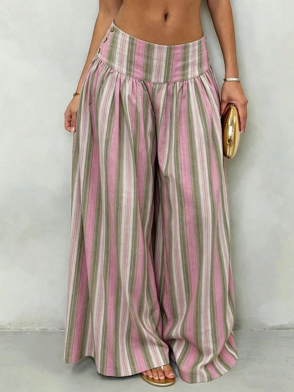 High-Waisted Striped Wide-Leg Casual Pants