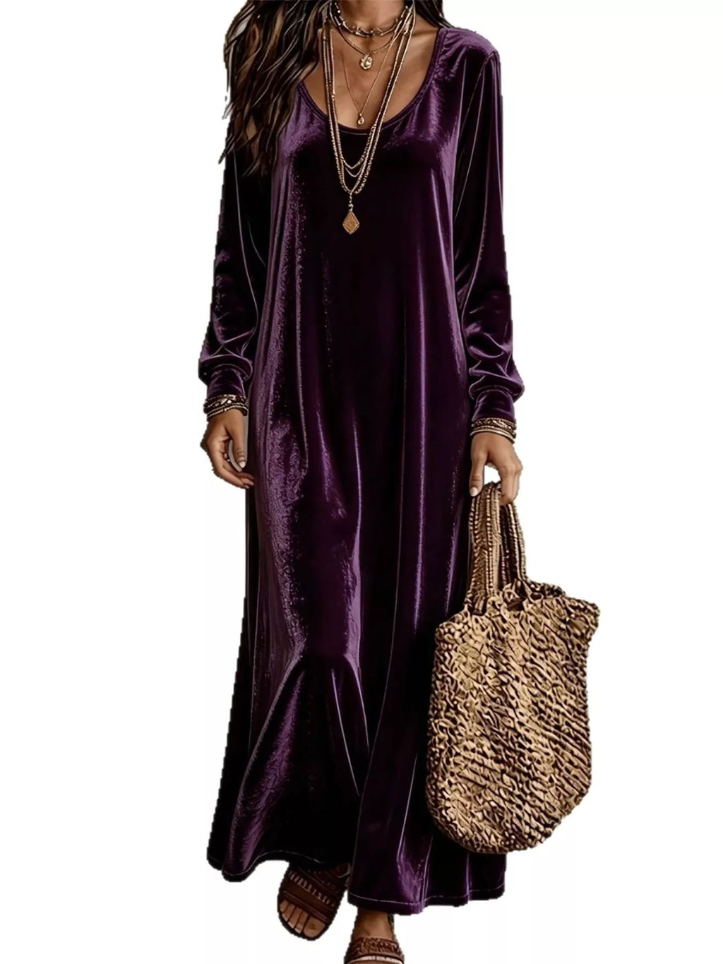 Velvet Long-Sleeve Maxi Dress