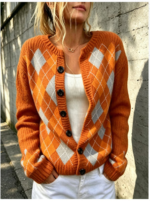 Long Sleeve Printed Small Coat Round Neck Cardigan