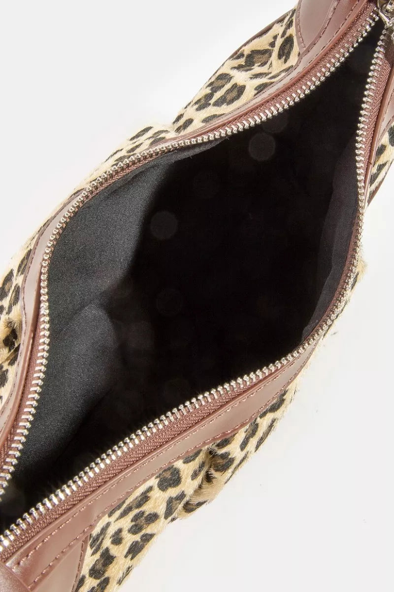 Fame Leopard Print Half Moon Shoulder Bag