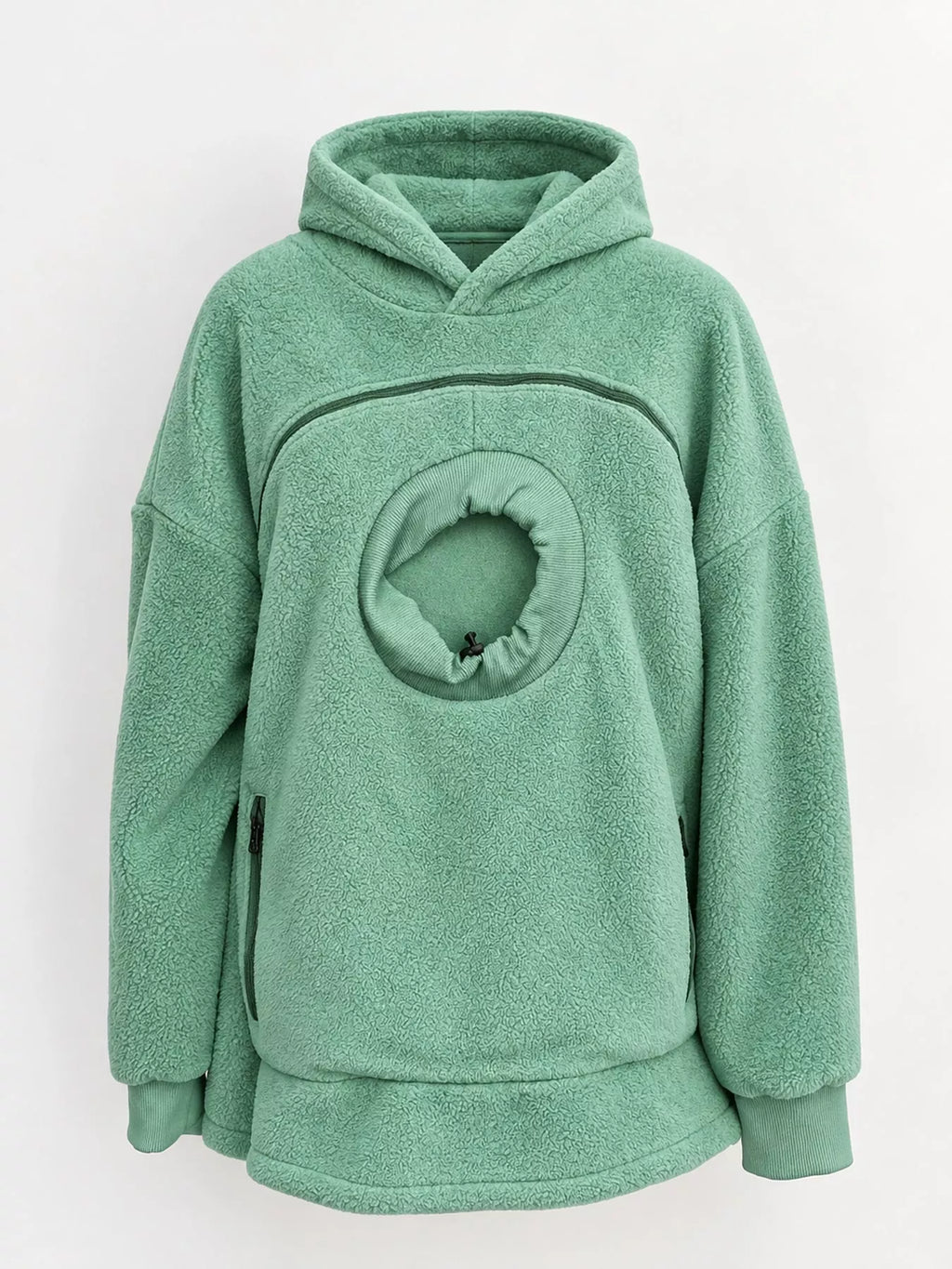 Full Size Fleece Pet-Carrying Hoodie with Cat Pouch Plus Size
