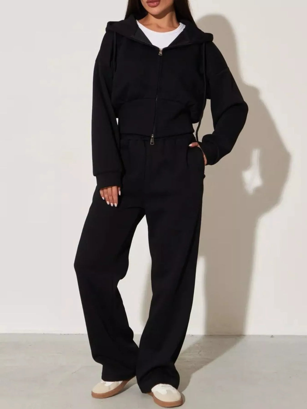 Zip-Up Hoodie and Wide-Leg Sweatpants Set
