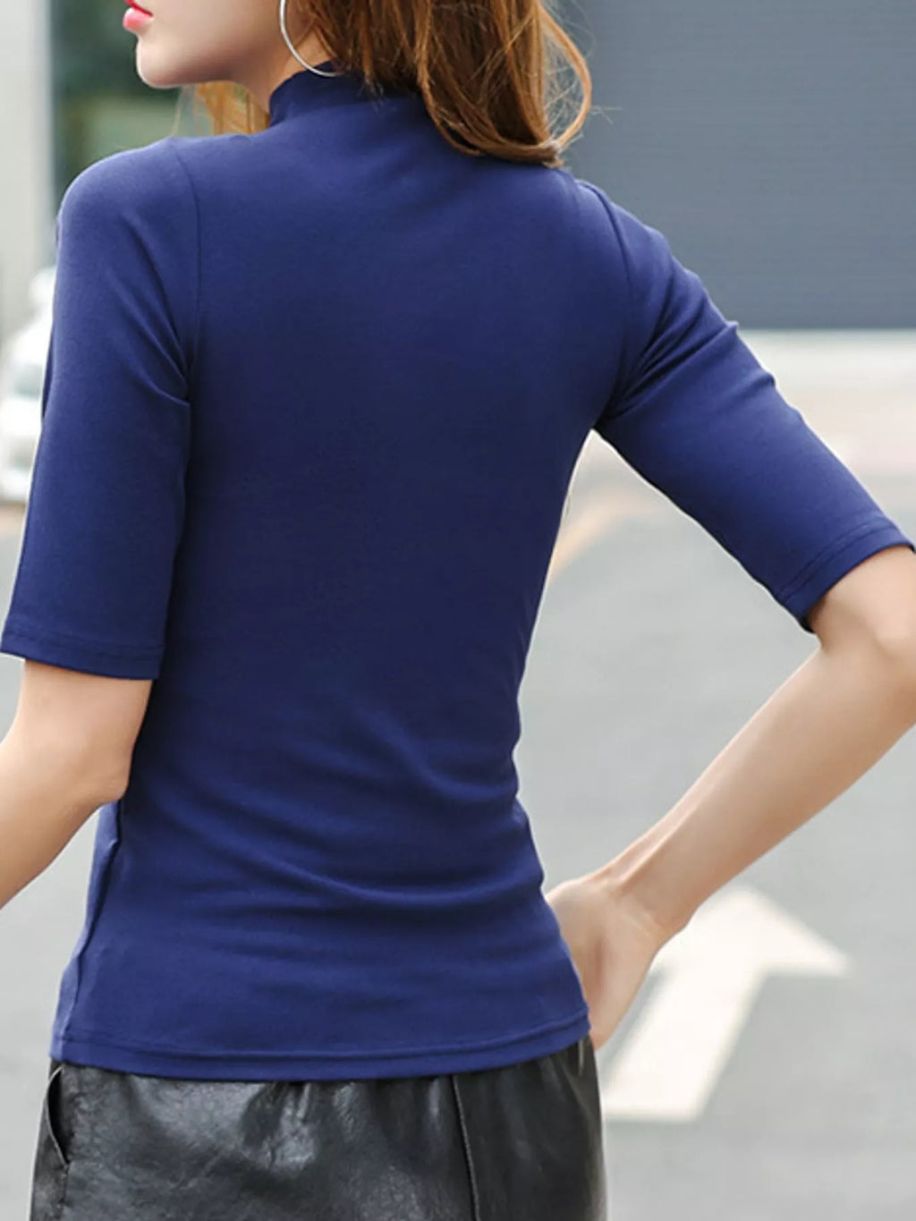 Full Size Mock Neck Half Sleeve T-Shirt Plus Size