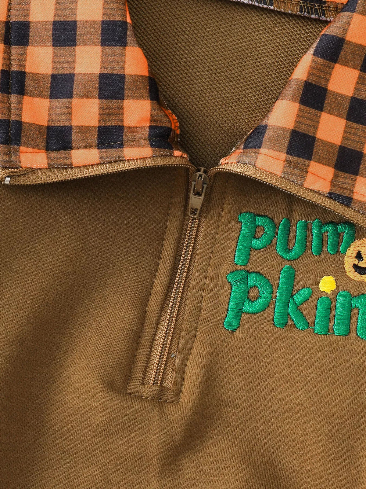 Children's Pumpkin Quarter-Zip Plaid Collar Sweatshirt