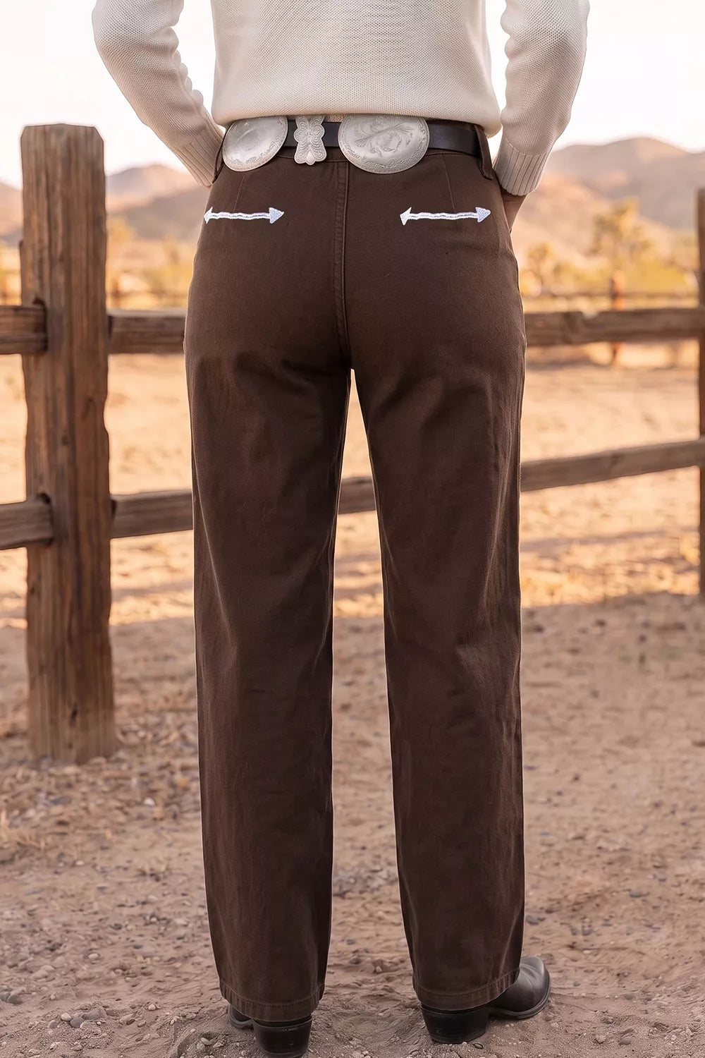 Western Colorblock Pockets Button Fly Decorative Belt Loops Straight Leg Jeans
