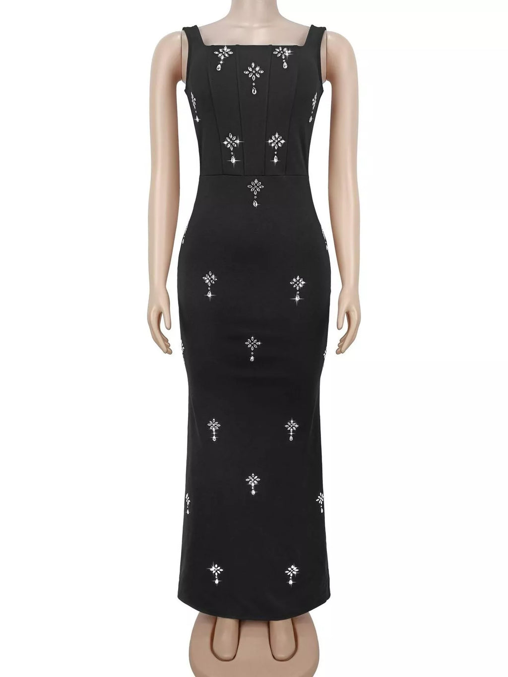 Rhinestone Embellished Bodycon Maxi Dress