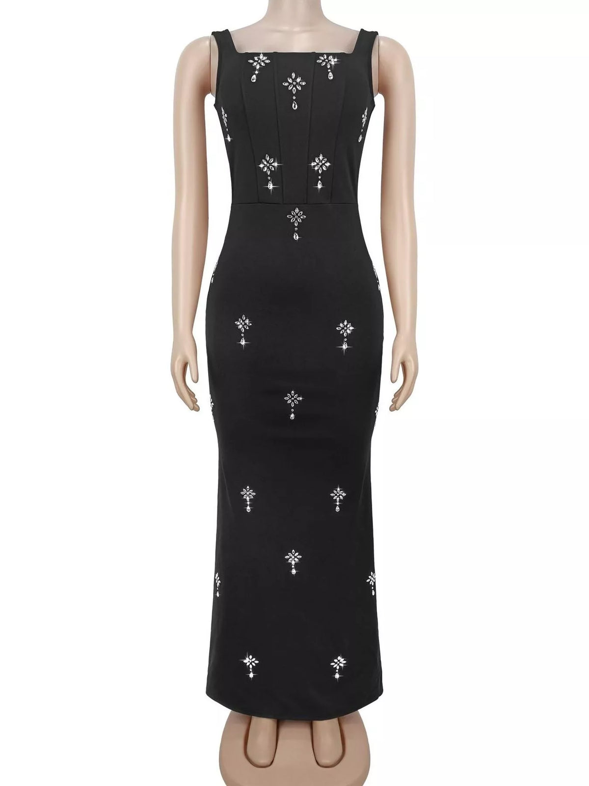 Rhinestone Embellished Bodycon Maxi Dress