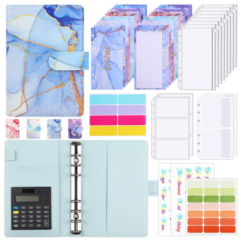 A6 Loose-leaf Binder Journal Book Notebook Leather PU 6 Hole Loose Spiral Calculator