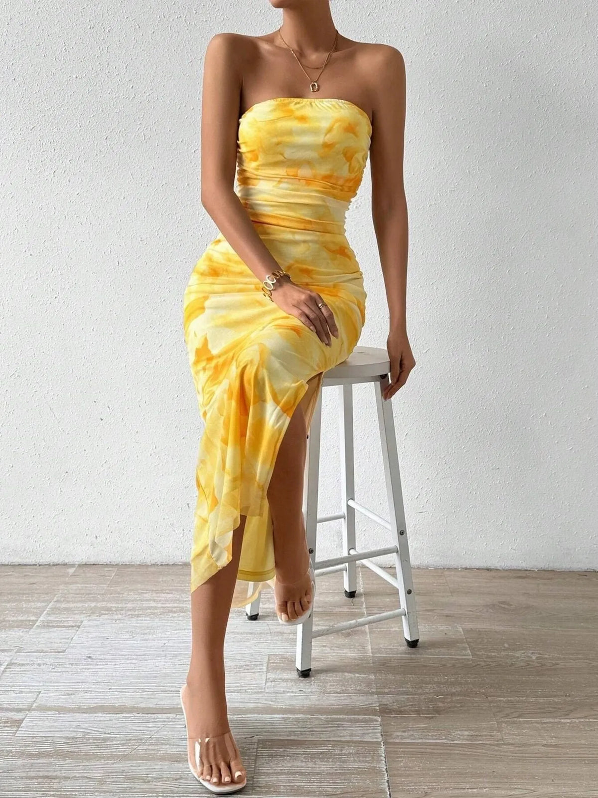 Printed Side Slit Tube Dress