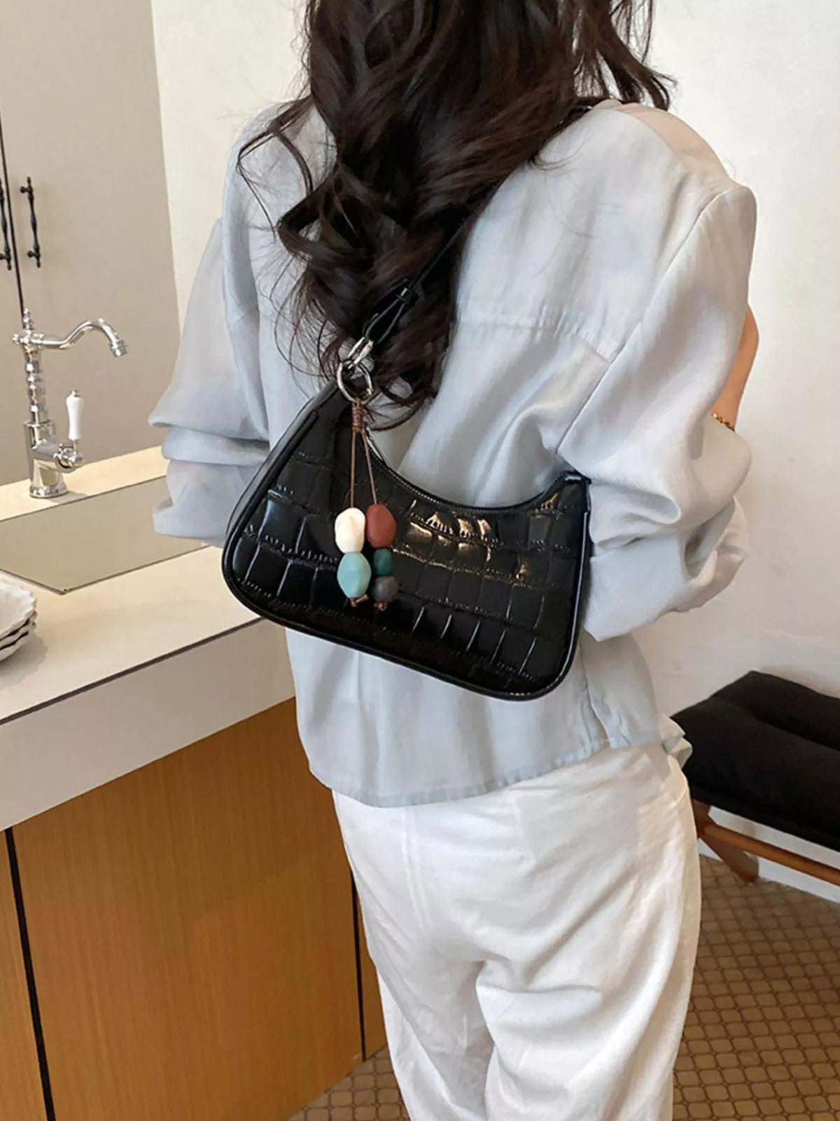 Textured PU Leather Shoulder Bag