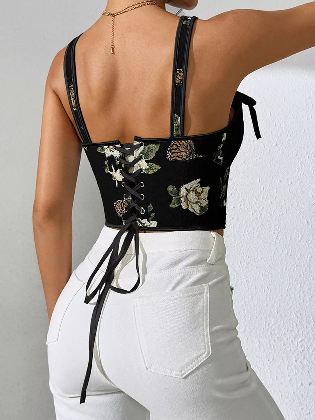 Floral Lace Up Back Tank