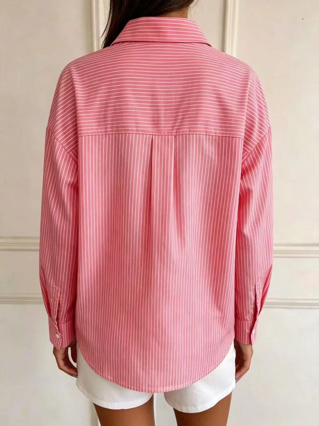 Full Size Striped Button-Down Long Sleeve Shirt Plus Size