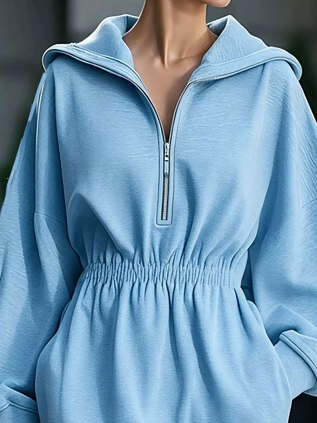 Casual Hooded Quarter-Zip Sweatshirt Dress