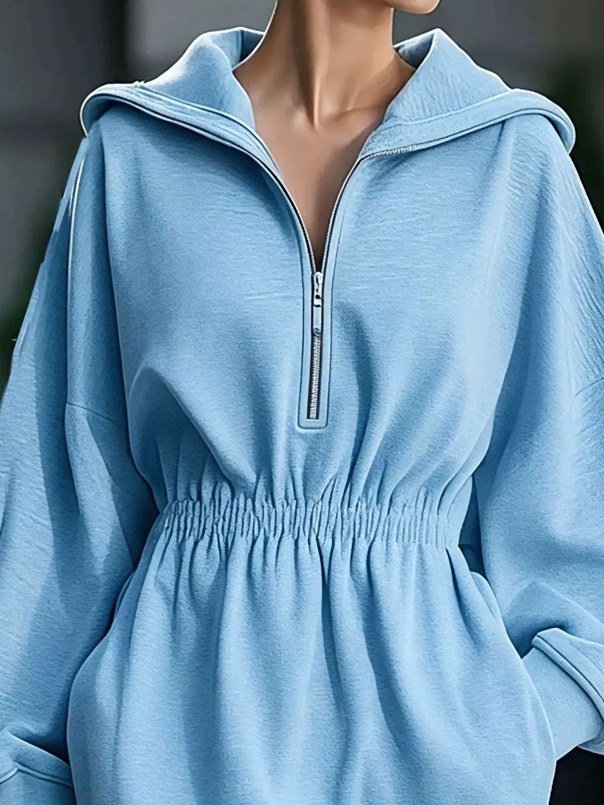 Casual Hooded Quarter-Zip Sweatshirt Dress