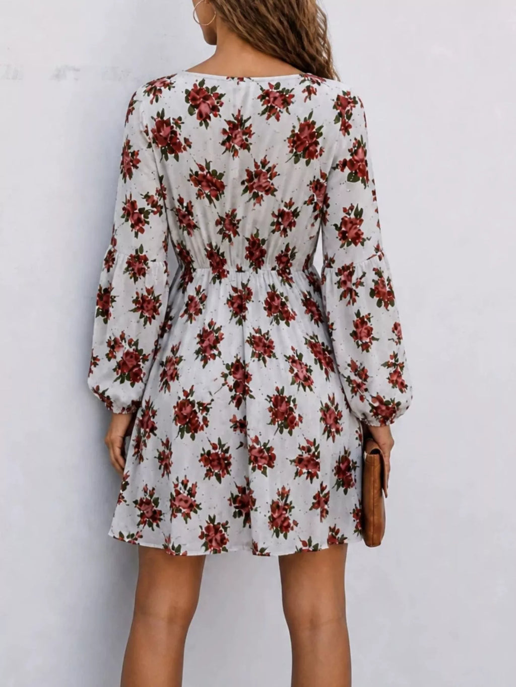 Floral Print V-Neck Long Sleeve Mini Dress