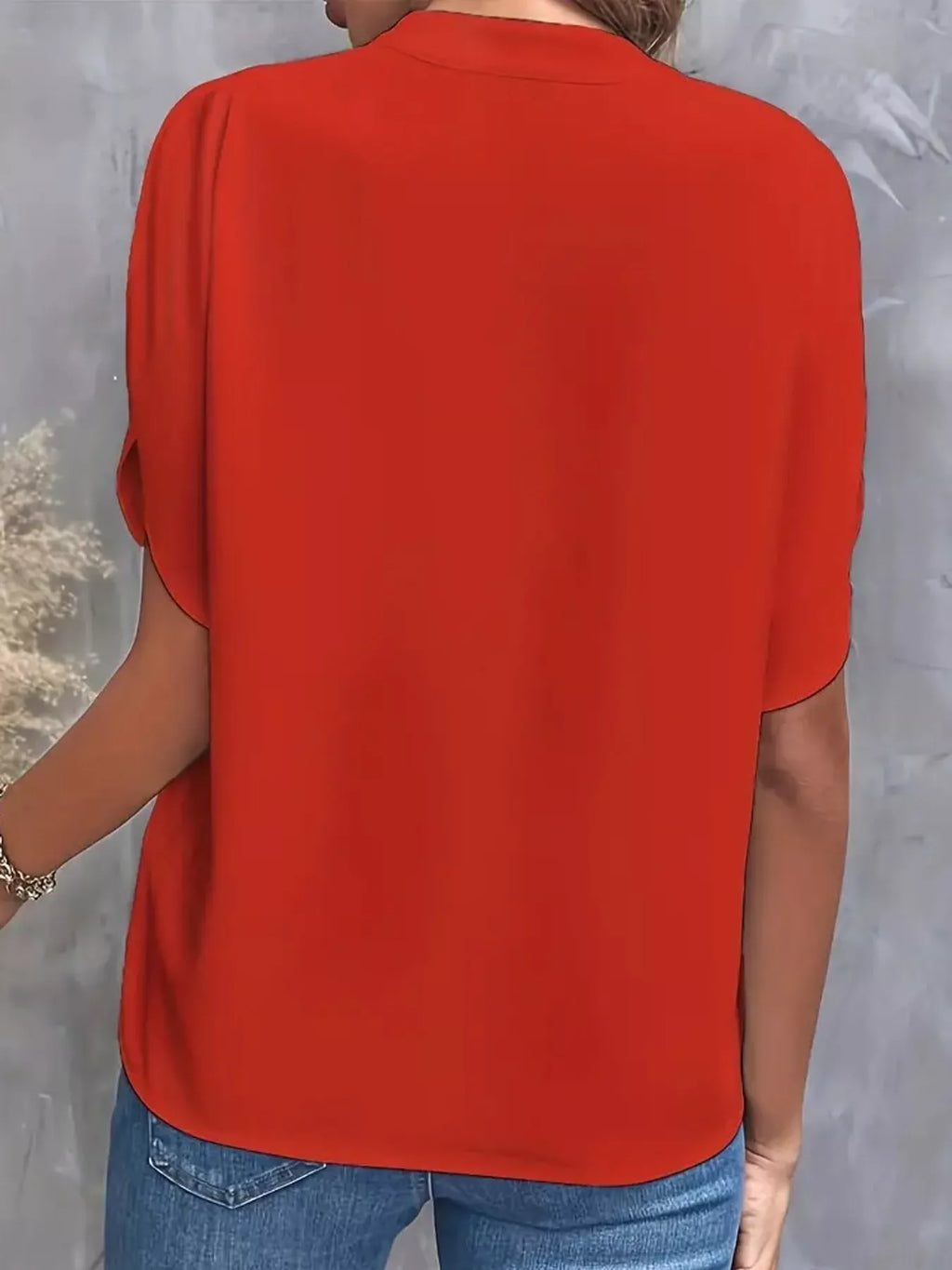 Notched Slit Short Sleeve Blouse
