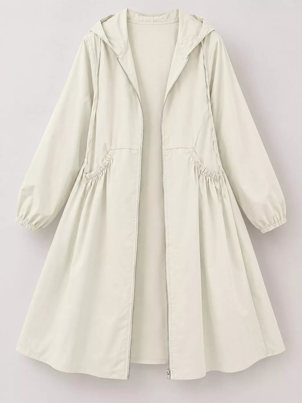 Plus Size Hooded Zip-Up Longline Windbreaker Outerwear