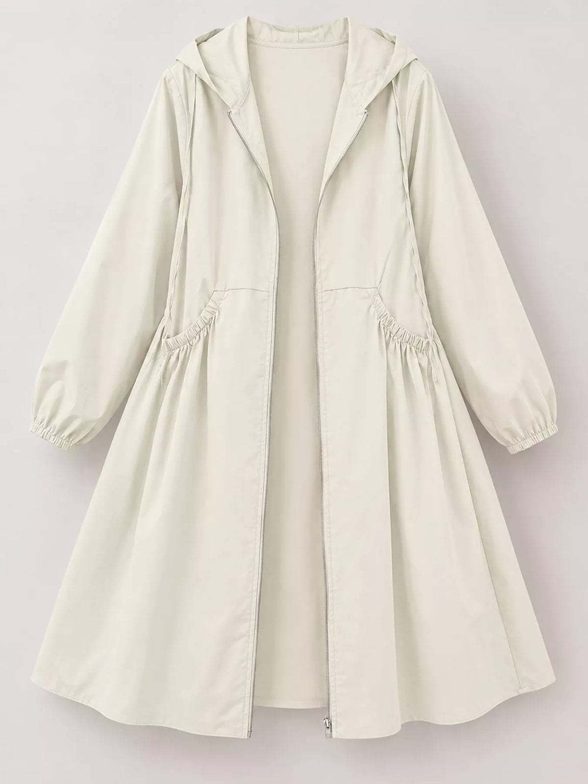 Plus Size Hooded Zip-Up Longline Windbreaker Outerwear
