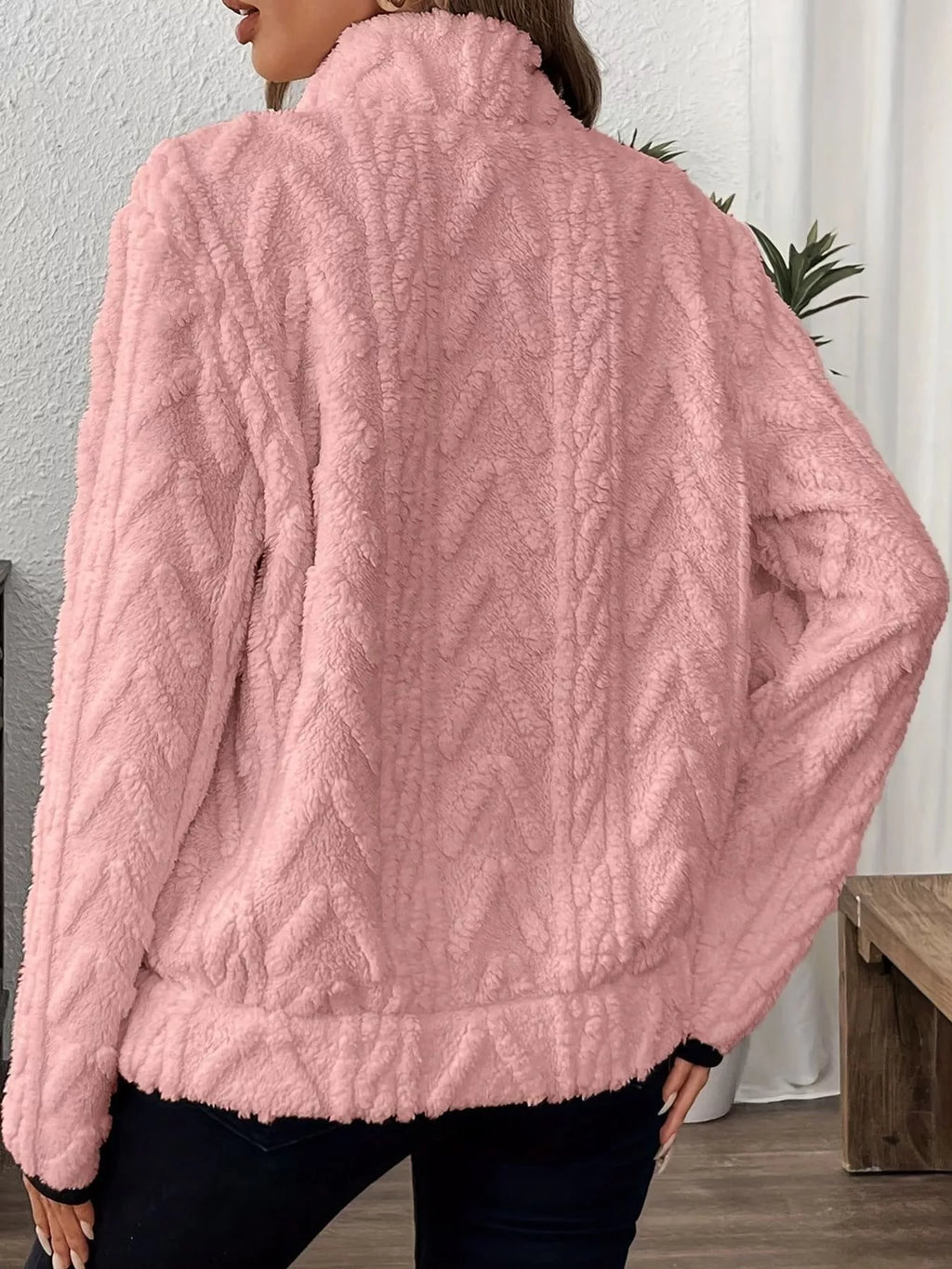 Full Size Quarter-Zip Sherpa Sweatshirt Plus Size
