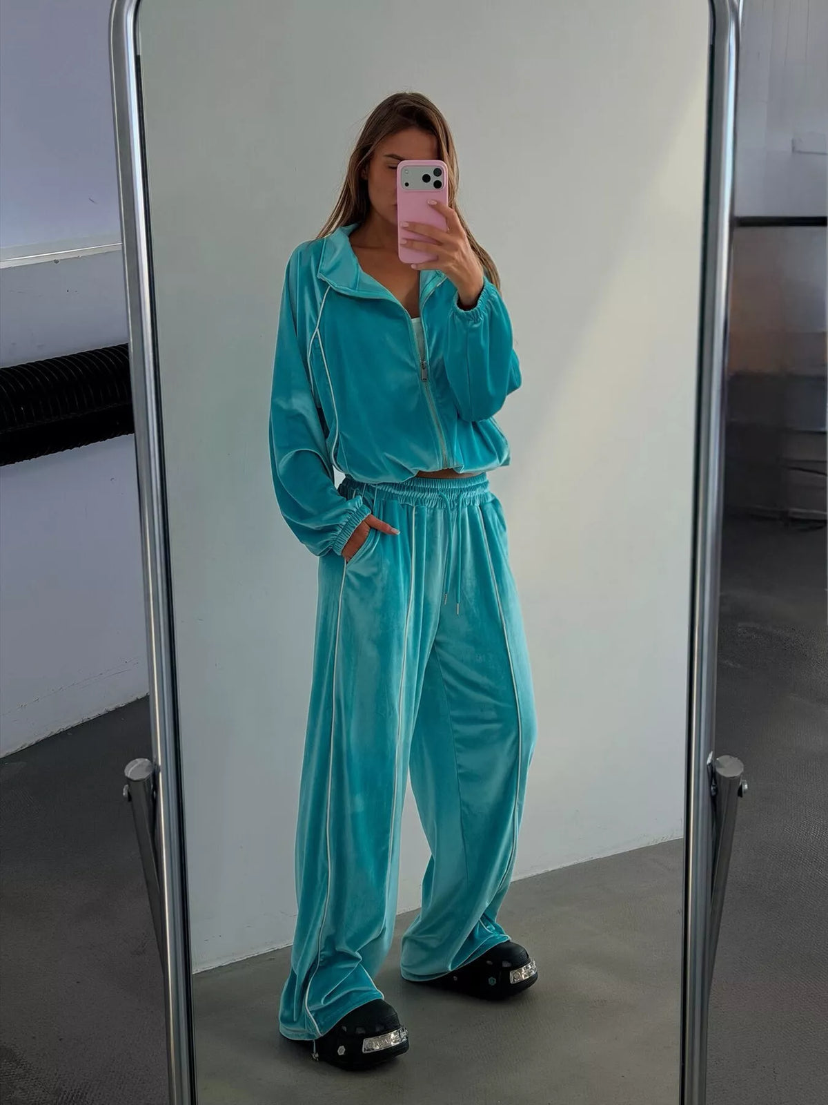 Zip Up Long Sleeve Top and Pants Set