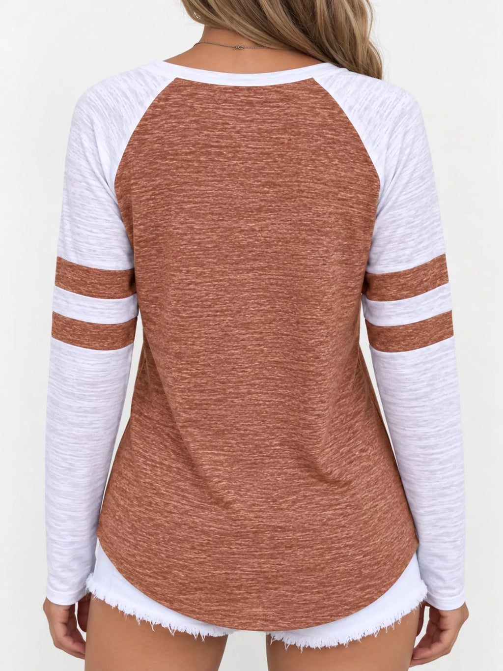 Full Size Color-Block Raglan Sleeve Striped T-Shirt Plus Size