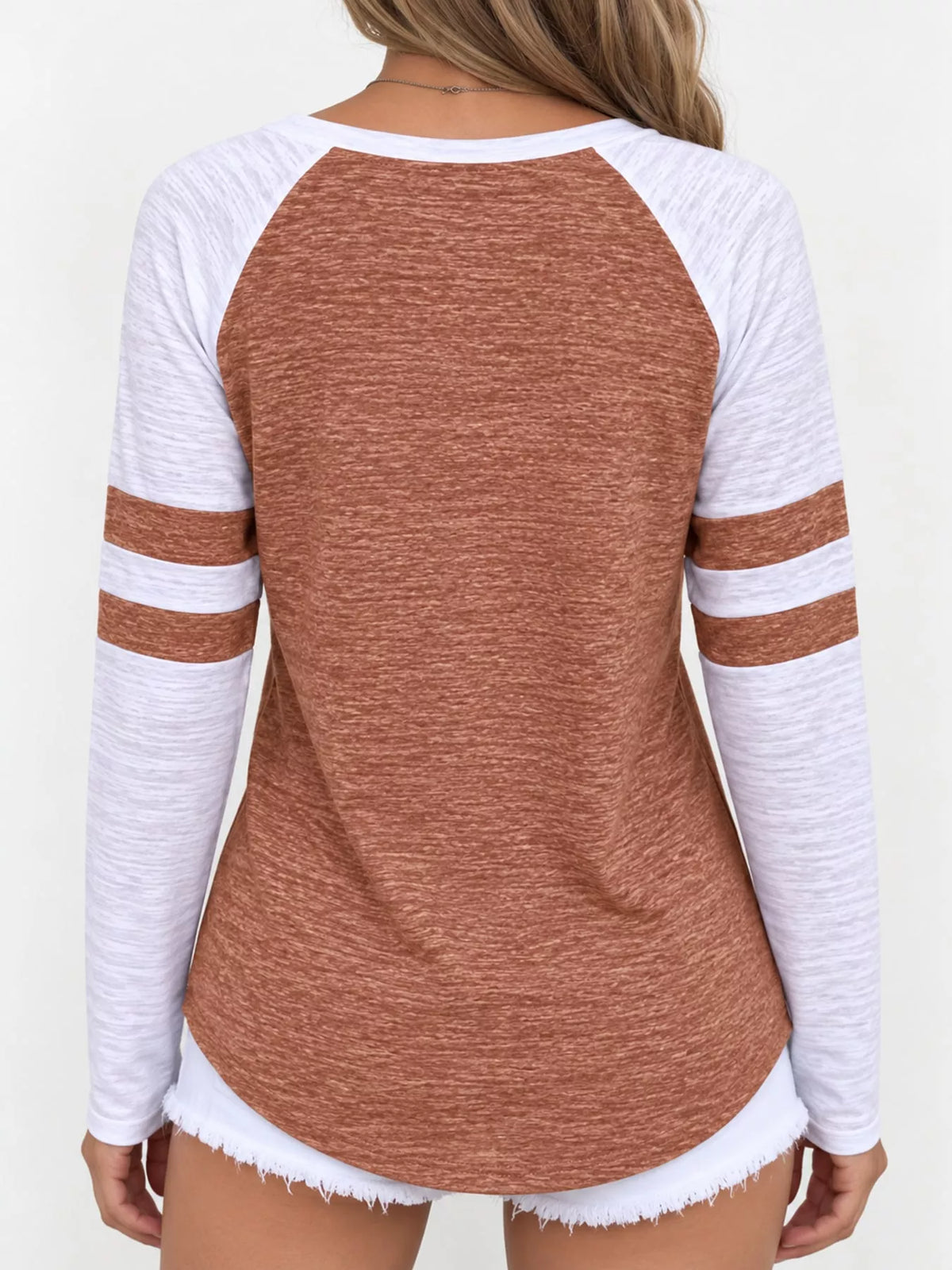 Full Size Color-Block Raglan Sleeve Striped T-Shirt Plus Size