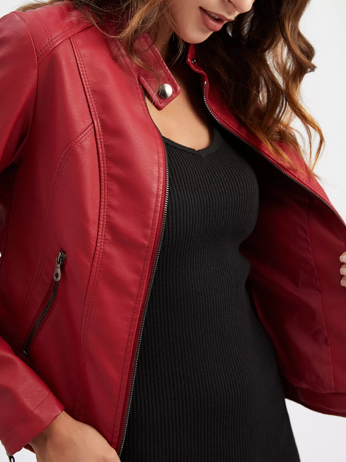 Full Size Slim Fit Faux Leather Moto Jacket Plus Size