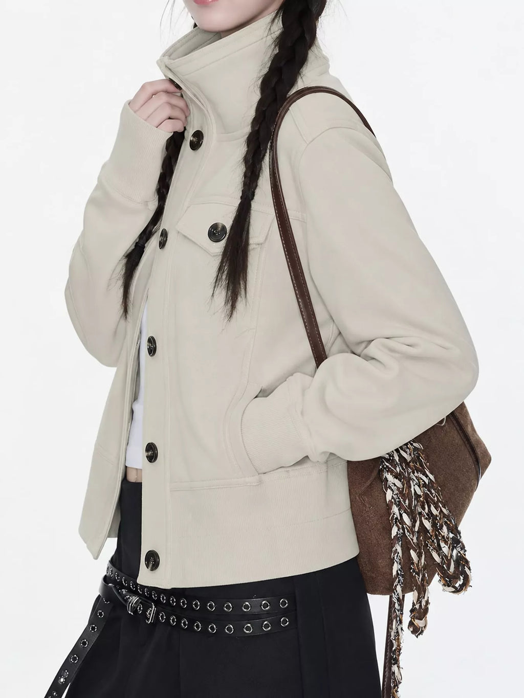 High-Neck Button-Up Jacket